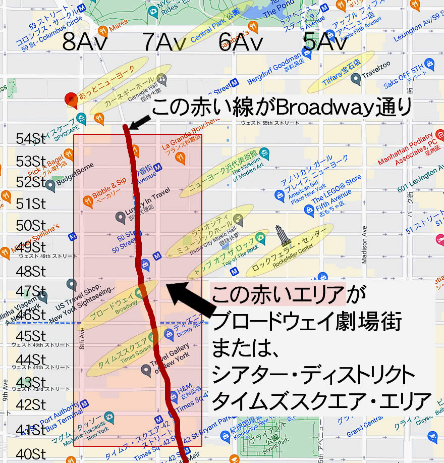 ブロードウェイとは、ブロードウェイの地図