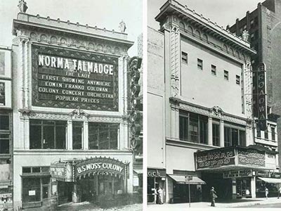 映画館として開業したB. S. Moss’s Colony劇場の創設当初（左）と、1959年頃の同劇場（右）