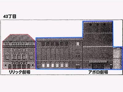 旧リリック劇場とアポロ劇場を、新しいリリック劇場へ建て替える計画の図面